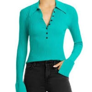 A.L.C. Eleanor ribbed polo sweater in a bright teal